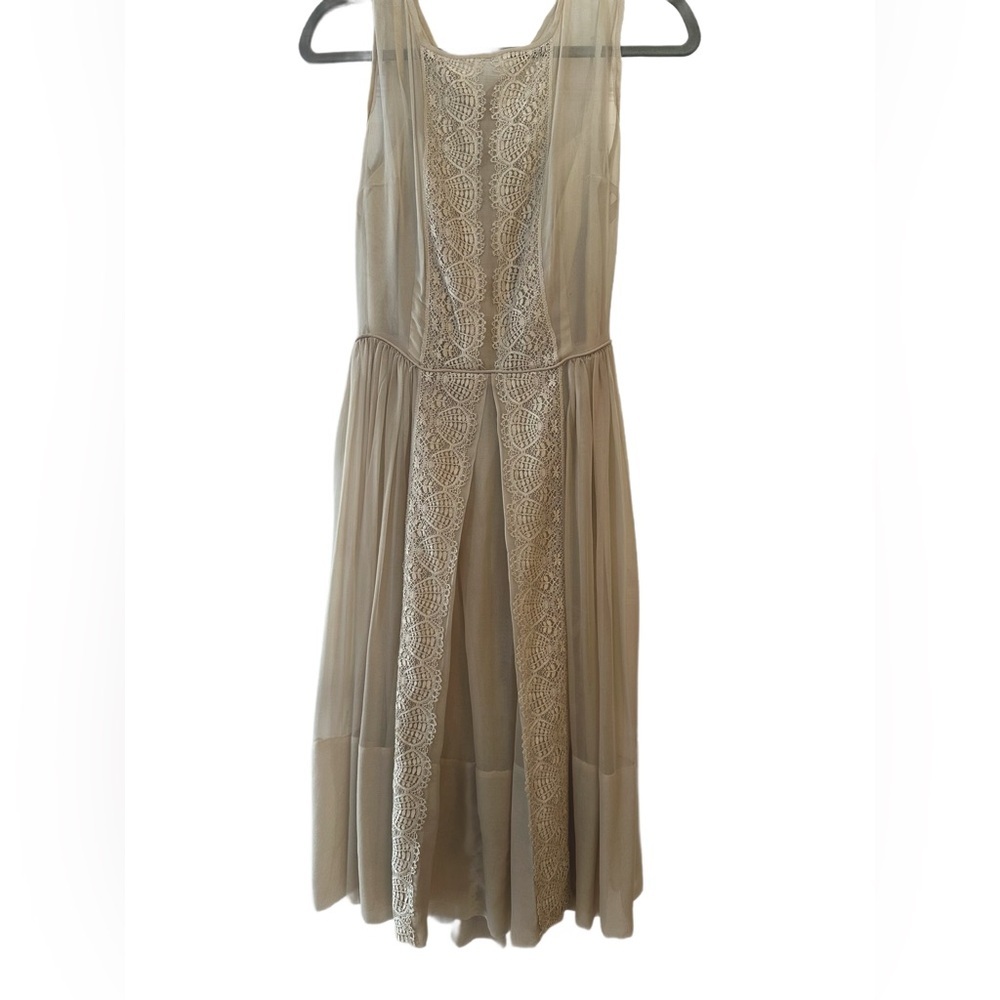 VTG Tulle and Lace Beige Midi Dress With Slip Size 4 - Picture 3 of 13